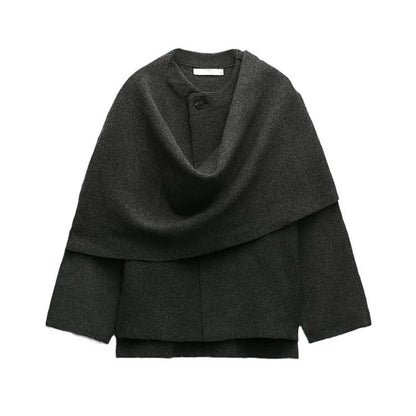 Minimalist One Button Wide Sleeve High Low Oversized Scarf Cardigan