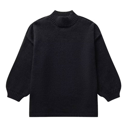 Oversized Solid Color Mock Neck Bishop Sleeve Inside Out Pullover Sweater