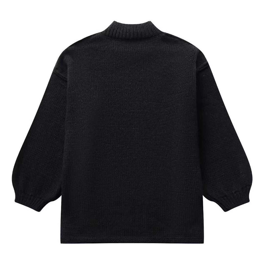 Oversized Solid Color Mock Neck Bishop Sleeve Inside Out Pullover Sweater