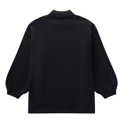 Oversized Solid Color Mock Neck Bishop Sleeve Inside Out Pullover Sweater